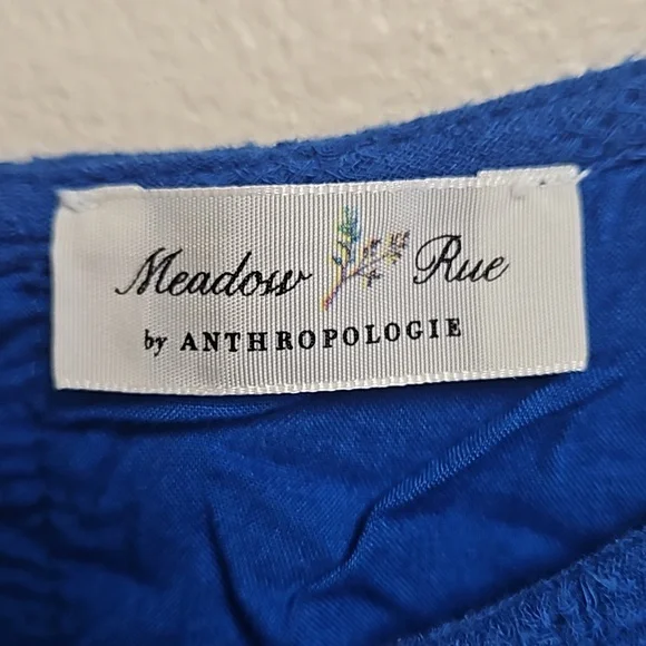 Anthropologie Meadow Rue sleeveles blue dress embroidered scallop hem women's 0 - Picture 5 of 15